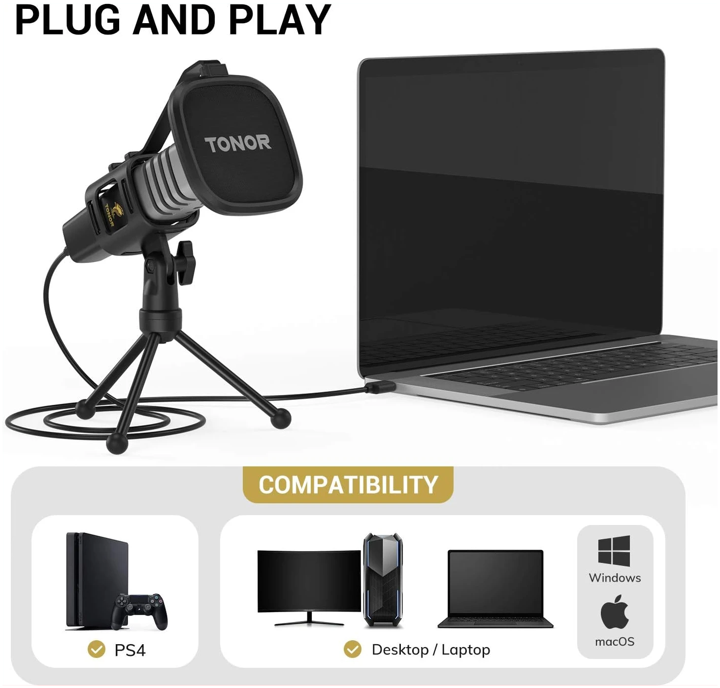 Micro PC USB TONOR, Microphone Condensateur pour Streaming Podcast Studio Enregistrement – Image 2