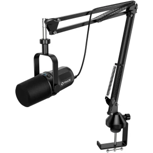 FDUCE SL40+ Microphone Podcast Dynamique, kit de Microphone USB/XLR pour podcasting, Jeux et Streaming, Micro Dynamique sur Pied de Perche, Sortie Casque intégrée, Bouton muet, Bouton de Gain