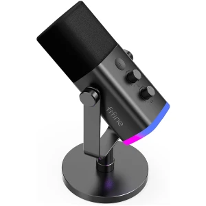 FIFINE USB/XLR Streaming Micro Dynamique pour PC, RGB Cardioïde Microphone pour Gaming, Podcasting, Broadcasting, Enregistrement Vocal, pour PS4/5 Mac PC Mixer Cartes Son