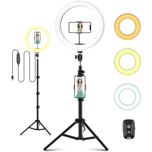 LED Ring Light avec Trépied, Anneau Lumineux 10", Selfie Ring Light avec Télécommande Wireless pour Maquillage, Youtube, Ring Light Alimenté par USB 3 Modes d'Eclairage 11 Niveaux Luminosité