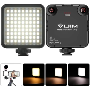 Lumière Caméra,LED Lampe avec 3 Cold Shoe,Eclairage Video Rechargeable 3000mAh,Lumiere Photo Professionnelle CRI95+Dimmable 3200K-5600K pour Tournage Vlog VIJIM VL81 LED USB