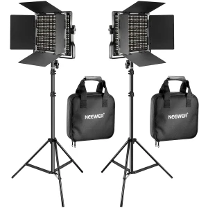 Neewer 2 Packs 660 LED Lumière Dimmable Bicouleur et Support d'Eclairage:(2) 3200-5600K CRI 96+ LED Panneau avec Support U et Barndoor (2) Support de Lumière pour Studio Photo Vidéo, Infrarouge