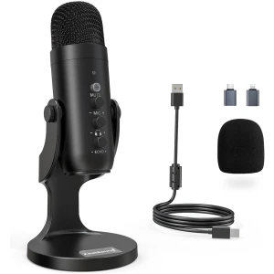 zealsound USB Microphone à Condensateur, Micro Gaming pour PC Phone Ordinateur Portable et PS4&5, avec Muet/Écho/Réduction du Bruit, pour Streaming, Enregistrement,Vocal,Podcast,Twitch, ASMR,K66 Noir