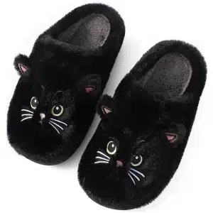 Puimentiua Mignon Chat Pantoufle Femme, Hiver Dessin Animé Chaussons Pantoufles Chat Femme Confortable AntidéRapant Chaussons Homme Fourrure Mules Pantoufles