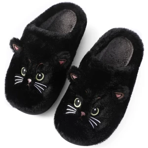 Puimentiua Mignon Chat Pantoufle Femme, Hiver Dessin Animé Chaussons Pantoufles Chat Femme Confortable AntidéRapant Chaussons Homme Fourrure Mules Pantoufles